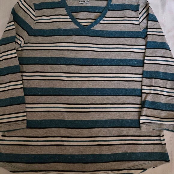 Men's Size Medium Blue/Gray/White & Black Long Sleeve V-Neck - Picture 2 of 8